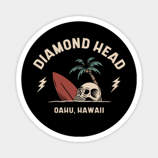Vintage Surfing Diamond Head Oahu Hawaii // Retro Surf Skull Magnet